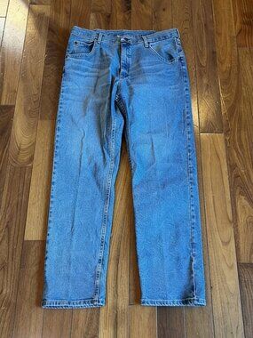Vintage Wrangler Men's 36x30 Faded Denim Straight Jeans Blue Relaxed Fit